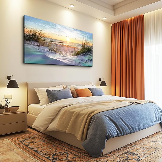 Canvas Wall Art For Living Room Large Size Wall Art Decor For Bedroom Blue Ocean Beach Landscape Paintings Poster Prints Artwork Office Decorations Seascape Wall Pictures Modern Room Home Decor Works