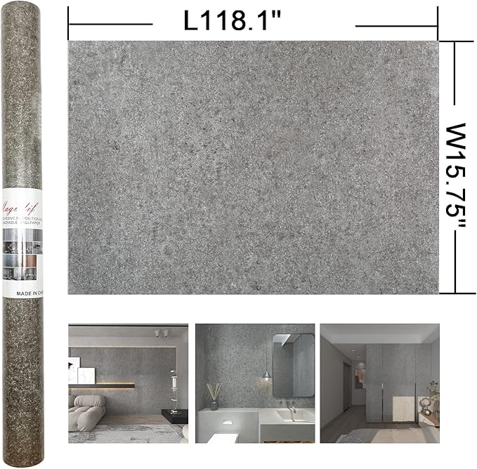 16"x118" Grey Granite Peel and Stick Wallpaper Self-Adhesive Upgrade Thickening Vinyl Film Granite Contact Paper Waterproof Removable Granite Look Contact Paper for Drawers Cabinets Kitchen Countertop