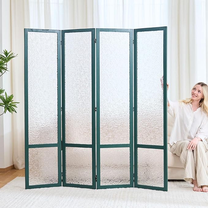4 Panel Acrylic Room Divider Privacy Screen - Freestanding Frosted Translucent Partition, Lightweight Modern for Home Office Studio (Green, 4 Panels)