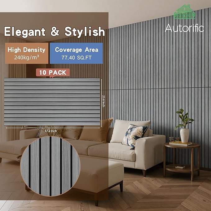 10 Pack Acoustic Panels for Wall, Soundproof Panels with Simulated Wood Grain Finish, 47.2”x23.6” Decorative Acoustic Wall Panel for Office,Home Theater,Studio,Living Room, Gray Oak