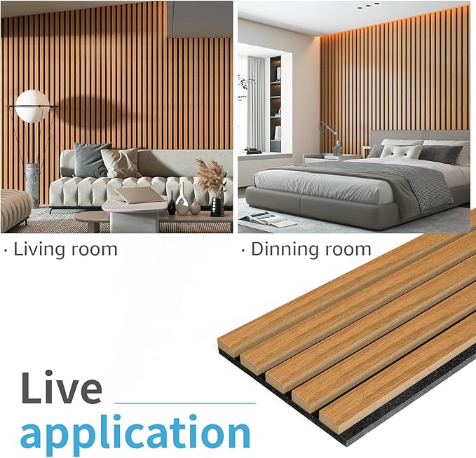 Art3d 4 Pieces 94.5" x 7.9" Acoustic Slat Wood Wall and Ceiling Panels,Fluted Modern Sound Absorbing Panels, Teak