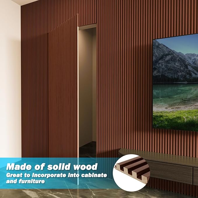 Art3d Slat Wood Wall Paneling for Interior and Ceiling Decoration - Pack of 4pcs + 1pc End-Trim, Size 108 x 5.7in.- Walnut