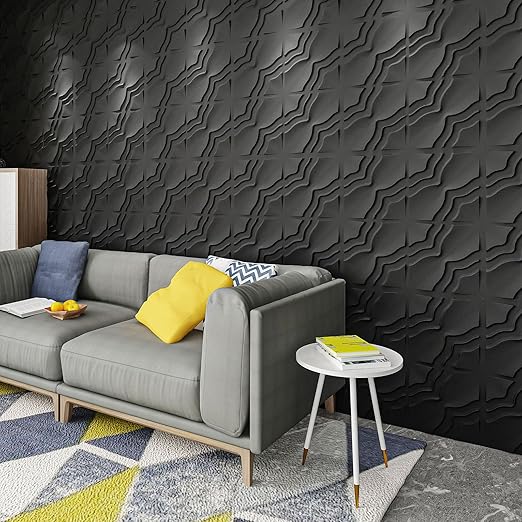 Art3dwallpanels 33 Pack 3D Wall Panel, 2 Different Effects PVC Textured Wall Panels for Interior Wall Décor, 12 x12 Inch Cover 32.Sq.Ft, Black