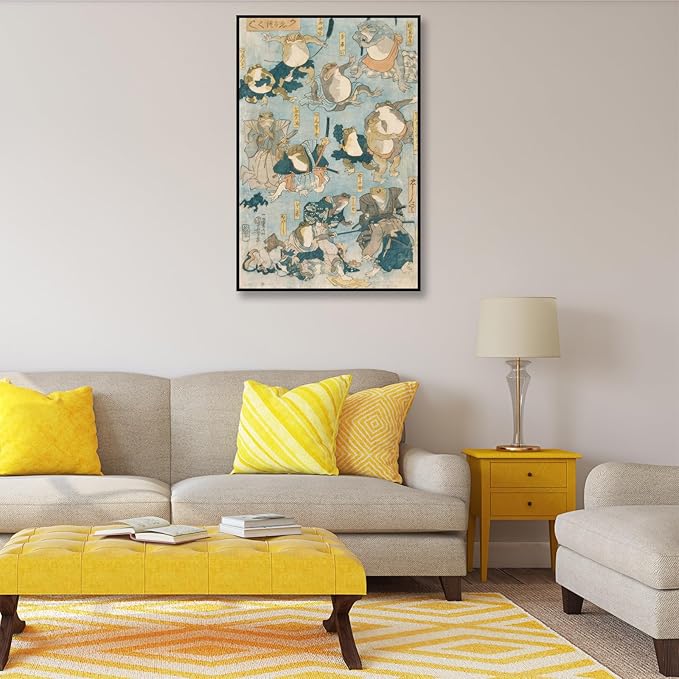 OKRA Utagawa Kuniyoshi Canvas Wall Art Famous Heroes Played By Frogs Poster Japanese Ukiyo-E Woodcut Art Animal Nature Landscape Poster Japanese Classic Wall Decor Unframed 16×24in/40×60cm