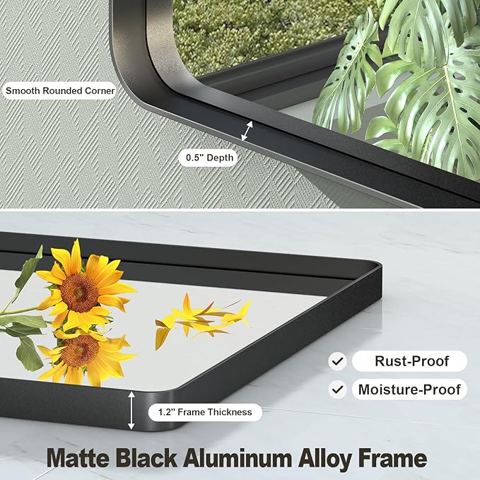 55x30 Inch Black Framed Bathroom Mirror for Wall, Large Matte Metal Framed Wall Mirror, Black Rectangle Bathroom Vanity Mirror, Anti-Rust, Shatterproof (Horizontal/Vertical)
