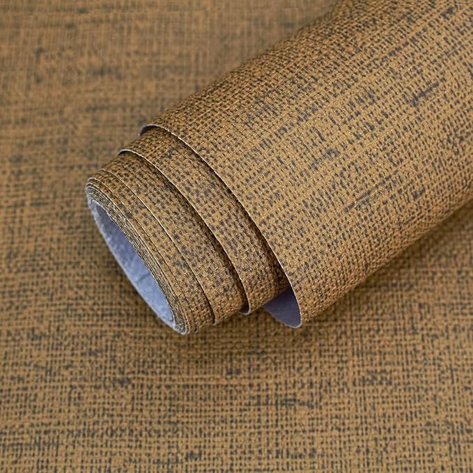 15.75"x590.6" Brown Wallpaper Peel and Stick Removable Grasscloth Textured Wall Paper Self Adhesive Cabinets Drawers Bookshelves Vintage Contact Paper Thickened Waterproof Faux Linen Vinyl Roll