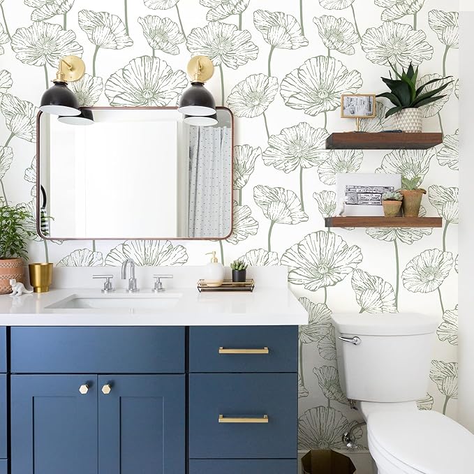 Orainege Floral Peel and Stick Wallpaper Boho Contact Paper Green and White Wallpaper 17.3inx196.8in Self Adhesive Removable Decorative Wall Paper for Bedroom Bathroom Cabinets Decor Vinyl