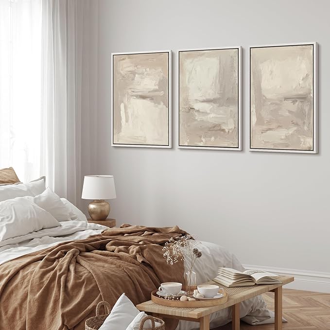 MUDECOR Framed Wall Art Print Set Neutral Abstract Modern Minimalist in Beige and Cream Tones Illustrations Modern Art Boho Decorative Colorful Chic for Living Room, Bedroom, Office - 24"x36"x3 White