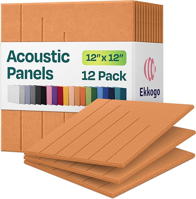Acoustic Panels 12-Pack Soundproof Wall Panels 12"x12"x0.4" Decorative Sound Dampening for Your Home, Office, Studio, Bedroom & More with Unique LineWave Carving [70'S Orange]