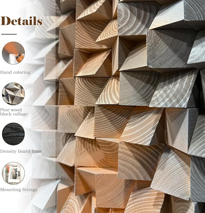 LIUZEYUE - 3D wooden block painting gradient coffee white art background wall wooden block abstract geometric wall decoration living room/bedroom/office modern minimalist style decoration Diameter 31.5"