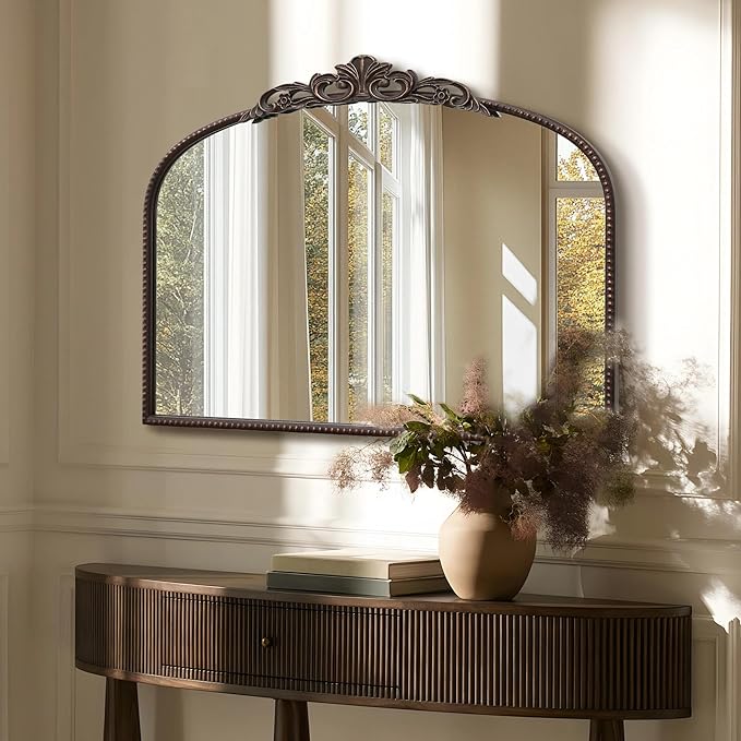 Micasso Bronze Vintage Wall Mirror: 24"x 32" French Baroque Antique Arched Wall Mounted Mirror - Traditional Ornate Decorative Entryway Mirror for Home Decor/Entryway/Fireplace/Living Room/Hallway
