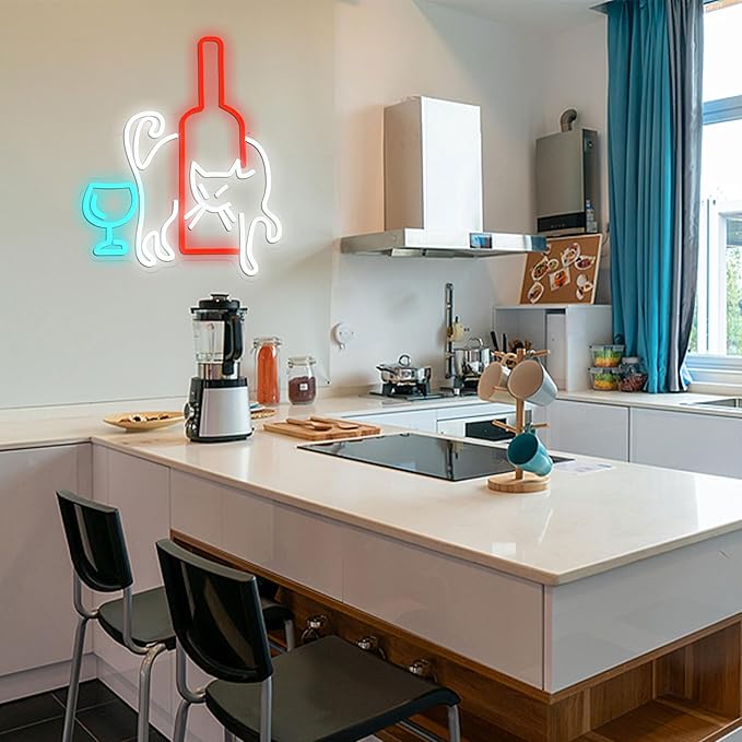LISIGNVE Cat Beer Neon Sign LED Wine Glass Light up Sign for Bar Wall Decor USB Dimmable Cat Neon Light Cocktail neon Light sign for Living Room Home Bar Man Cave Animal Themed Gathering