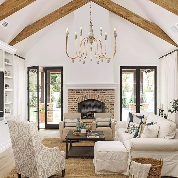 38.5" Large Farmhouse Chandeliers for Dining Room, 9-Light French Country Lighting Fixtures, Rustic Vintage Wood Chandelier for Bedroom Kitchen Island Living Room Foyer Stairway