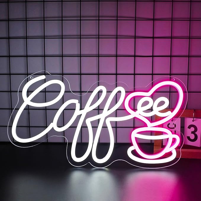 Coffee Neon Sign, Neon Signs for Wall Decor Neon LED Signs Room Neon Light Up Signs Home Decor for Business Cafe Restaurant Club Party Bar Shop USB Operated
