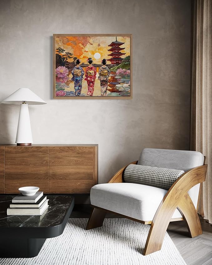 Japan Art Print Poster, Asia Oriental Countries Culture Wall Art Asian Paintings for Bedroom Bathroom Living Room Decor 97 (Japan, 11 x 14 inches, Wood Frame)