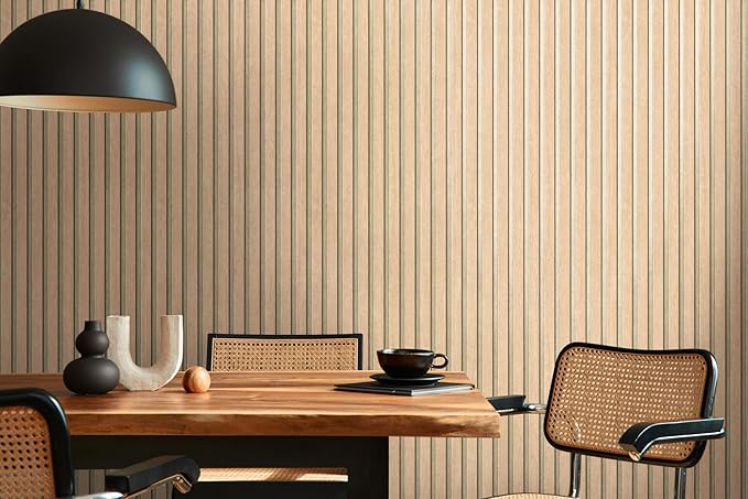 A.S. Création Non-Woven Wallpaper with Wall Panel Motif with Metallic Effect 0,53 x 10,05 m - Beige Brown Gold Metallic - Wood Look Wallpaper Made in Germany - 786651