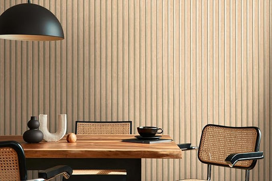 A.S. Création Non-Woven Wallpaper with Wall Panel Motif with Metallic Effect 0,53 x 10,05 m - Beige Brown Gold Metallic - Wood Look Wallpaper Made in Germany - 786651