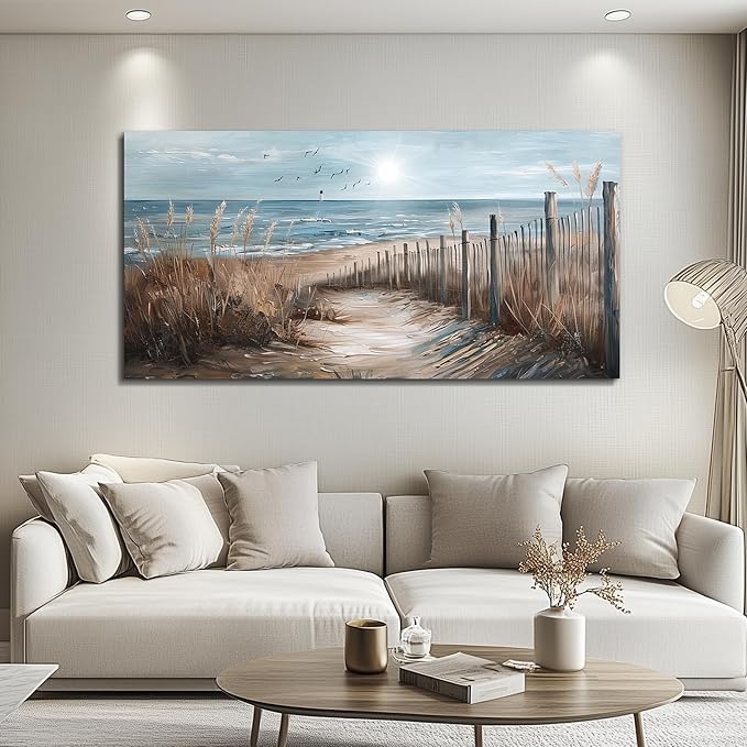 KELIYUAN Wall Art For Living Room Canvas Wall Decor For Bedroom Ocean Sand Dunes Grass Landscape Paintings Office Canvas Art Prints Pictures Artwork Ready To Hang Bathroom Home Decorations 20"x40"