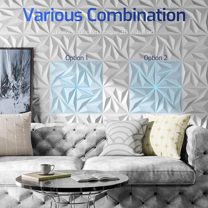 3D Wall Panels for Interior Wall Decor, 64 pcs PVC Wall Panels, 11.8''x11.8'' Decorative Accent Wall Panels for Game Rooms, TV Walls Background, Living Rooms, Decorative Wall Panels, White