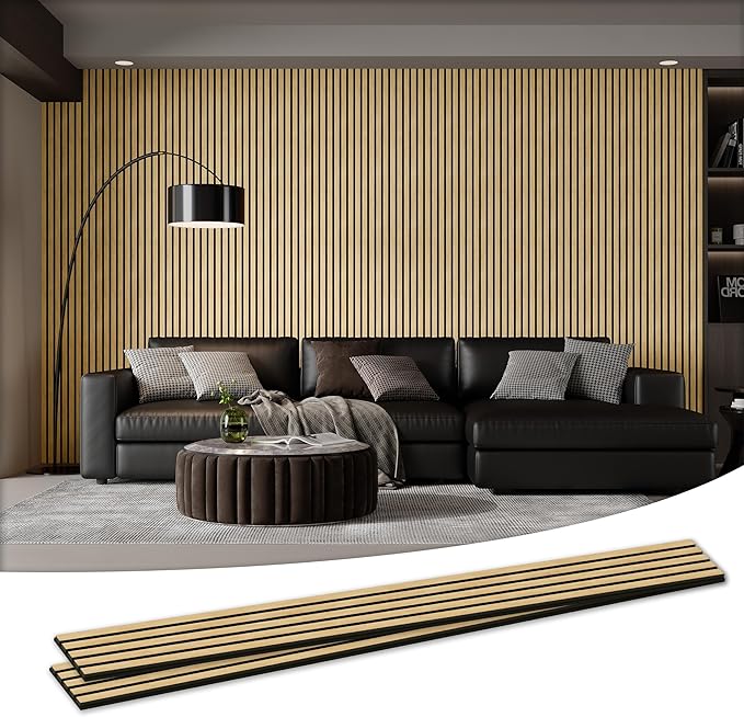 2 Pack 105.9" x 20.5" x 0.8" Acoustic Wall Panels Sound Absorbing, Wood Slat Wall Panels for Wall Decor, Soundproof Wood Wall Panels, Rustic Oak