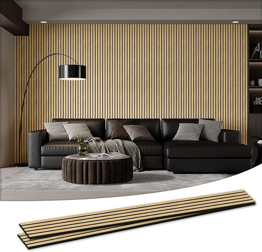 2 Pack 105.9" x 12.6" x 0.8" Acoustic Wall Panels Sound Absorbing, Wood Slat Wall Panels for Wall Decor, Soundproof Wood Wall Panels, Rustic Oak