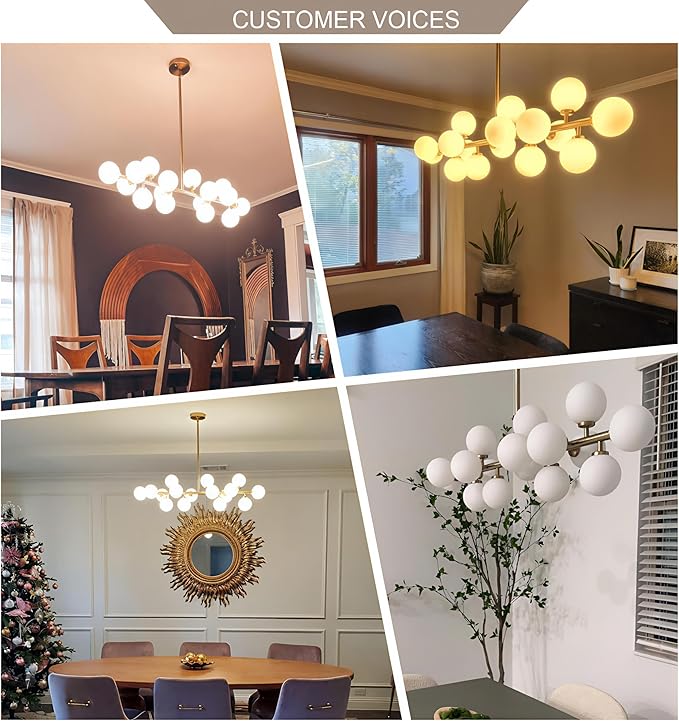 Mid Century Modern Chandelier Over Table, 16-Light Globe Sputnik Chandelier Brass Pendant Lighting Fixture Hanging Ceiling Light for Dining Room, Kitchen Island
