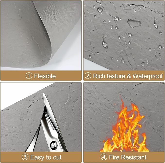 KASARO 3D Faux Stone Wall Panels, 4 PCS MCM Flexible Wainscoting Panels for Exterior/Interior Decor, Modified Clay Material, Accent for Home, Art, Commercial, Stone Cement, 47.2 × 23.6 inch