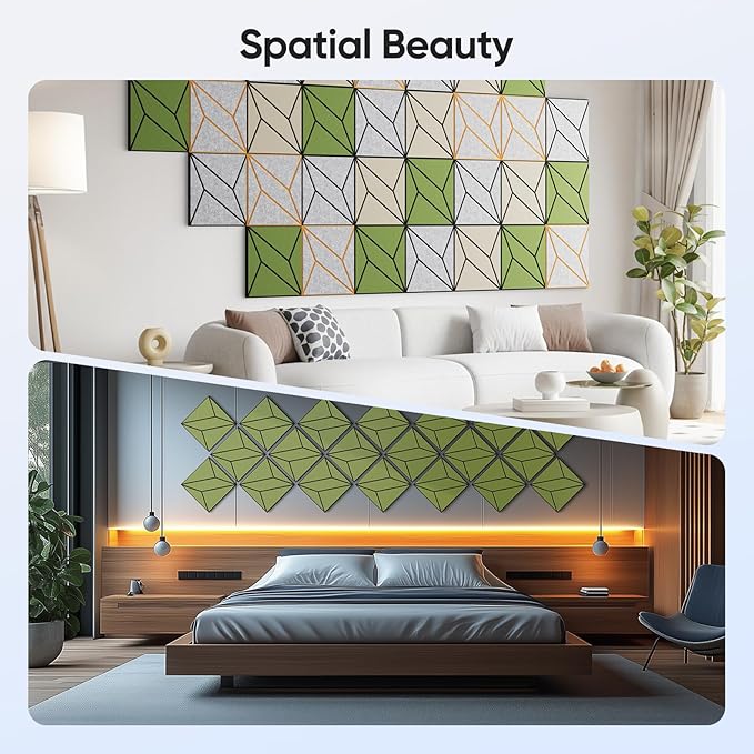 12 Pack 12" X 12" X 0.47" Acoustic Panels for Wall Sound Absorbing, Dual-Color P-Stripes Square Self-Adhesive Sound Panels, High Density Suitable for Multiple Scenarios(Black+DarkGreen)