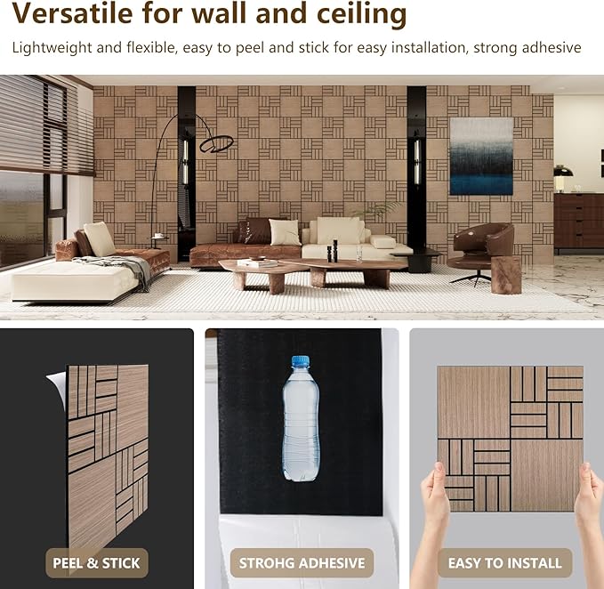 4 Packs Acoustic Wall Panels - Self-Adhesive 3D Wood Slat Wall Panel- Peel and Stick Sound Absorbing Panels for Noise Reducing - Feature Wall Decor for Home & Office