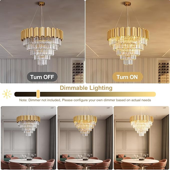 5-Tier 27.5" Modern Crystal Chandelier, 9-Light Gold Chandelier, Luxury Round K9 Crystal Chandeliers Pendant Light Fixture for Dining Room, Living Room, Bedroom, Foyer, Entryway, Kitchen, Restaurant