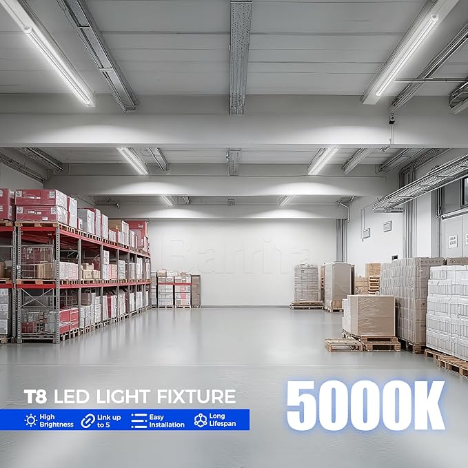 Barrina T8 LED Shop Lights for Workshop 4FT, 50W, 5000K, ‎Daylight White, Clear Cover, Ceiling, V-Shape Shop Light Fixture, Garage, Warehouse, Basement, ETL Listed, 2 Packs