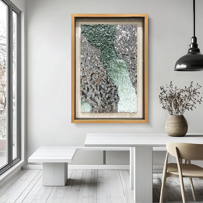 LIUZEYUE - Handmade Original Wall Art - Solid Wood Frame, Linen Hand - painted, Paper Crafts, Stainless Steel Combined Wall Hangings for Wall Decoration 39.5"x59.1"