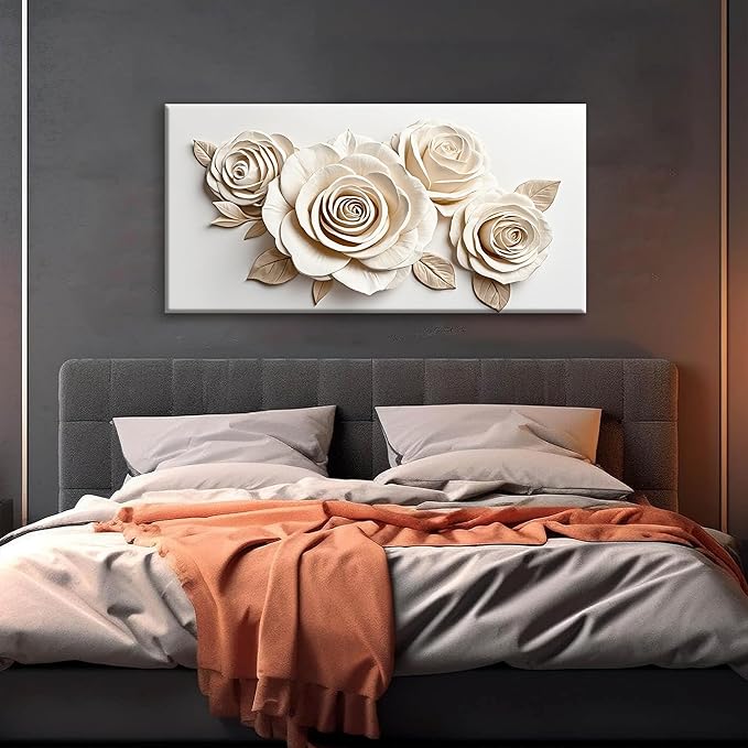 Canvas Art Wall Decor Print Paintings White Flower Wall Art Prints Pictures Decor Ready To Hang Pictures For Bedroom Bathroom And Office Kitchen Home Wall Decor Artwork 20"×40"