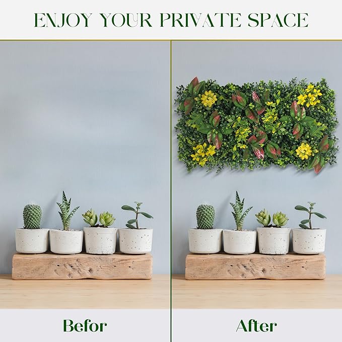 Artificial Grass Wall, 3D Grass Backdrop, Plant Backdrop with Zip Ties, Artificial Hedge Panels, Grass Wall Panels for Indoor & Outdoor Decoration, 10 * 10 Inch, 8 Pack