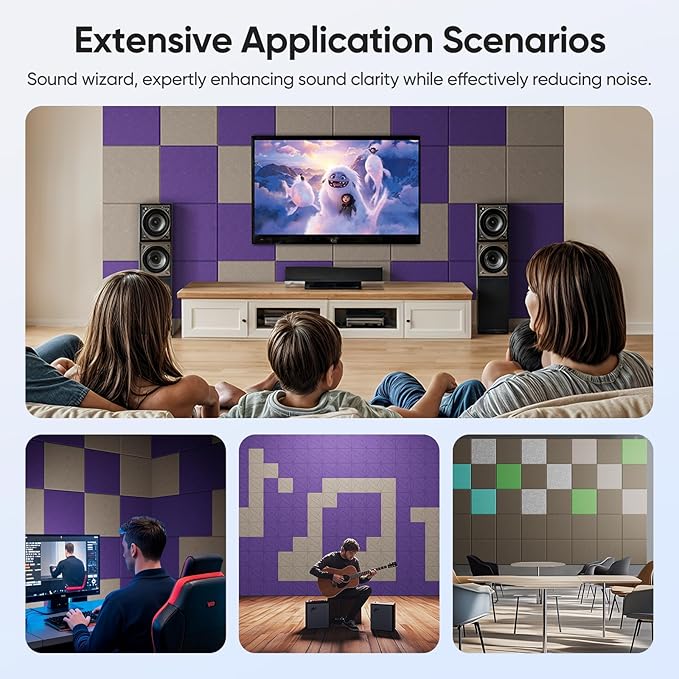 12 Pack 12" X 12" X 0.4" Acoustic Panels for Wall Sound Absorbing, Square Self-Adhesive Sound Panels, High Density Suitable for Multiple Scenarios(Light Camel)