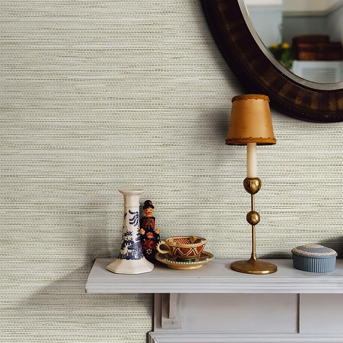 JiffDiff Grasscloth Wallpaper Peel and Stick Cream Grassweave Peel & Stick Wallpaper Textured Wallpaper Contact Paper 17.3"x118"