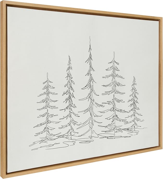 Kate and Laurel Sylvie Minimalist Evergreen Trees Sketch Framed Canvas Wall Art by The Creative Bunch Studio, 31.5x41.5 Natural, Modern Minimal Tree Line Wall Art