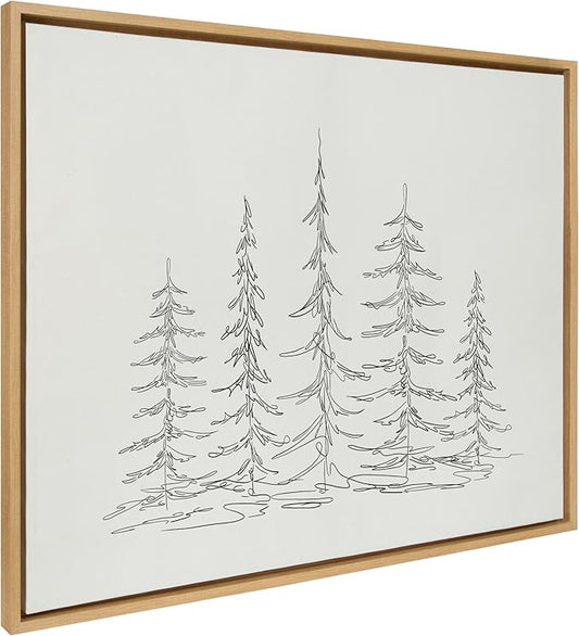 Kate and Laurel Sylvie Minimalist Evergreen Trees Sketch Framed Canvas Wall Art by The Creative Bunch Studio, 31.5x41.5 Natural, Modern Minimal Tree Line Wall Art