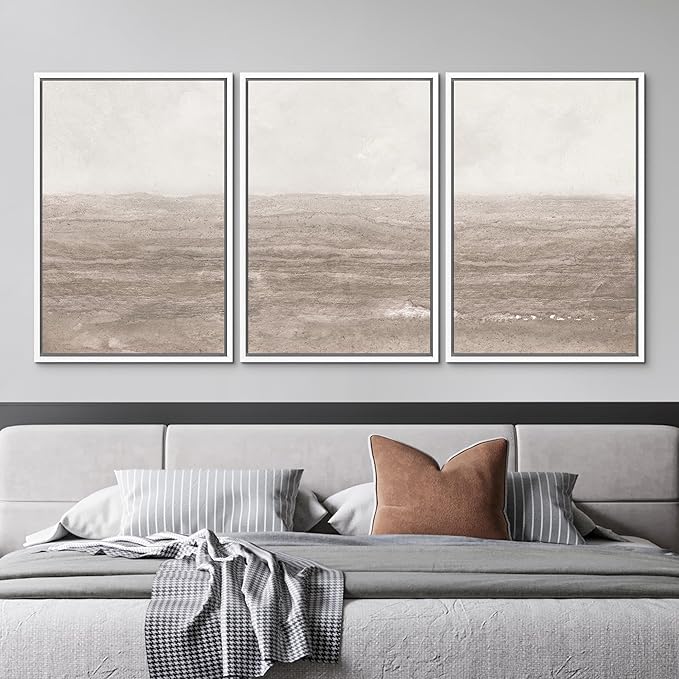 MUDECOR Framed Wall Art Print Set Neutral Textured Seascapes Subtle Tones Illustrations Modern Art Boho Decorative Colorful Chic for Living Room, Bedroom, Office - 24"x36"x3 White