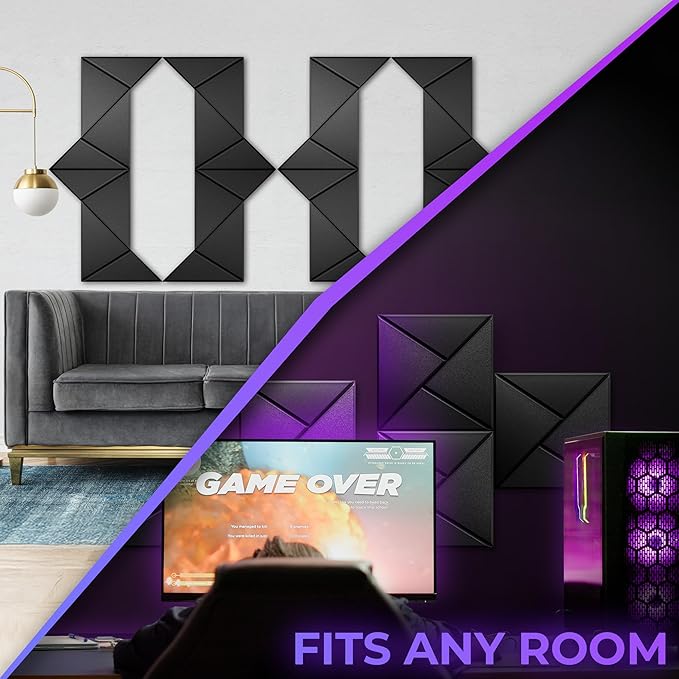 24-Pack Self-Adhesive Acoustic Panels – High-Density Soundproof Foam 12" x 12" x 0.4" for Studio, Office & Home – Sleek Black Design, Sound Panels High Density, Soundproof Wall Panels