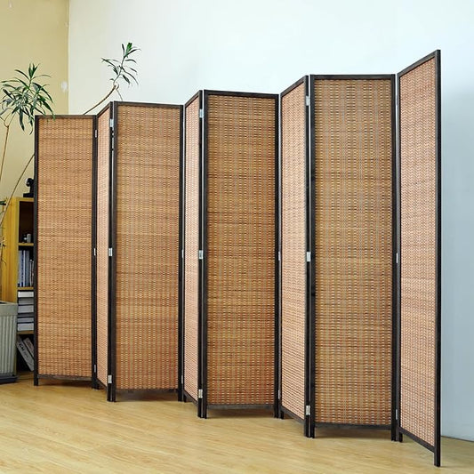 8 Panel Room Divider Screen,5.6 FT Tall Bamboo Divider Folding Privacy Screen,Freestanding Room Divider for Room Seperation,Brown