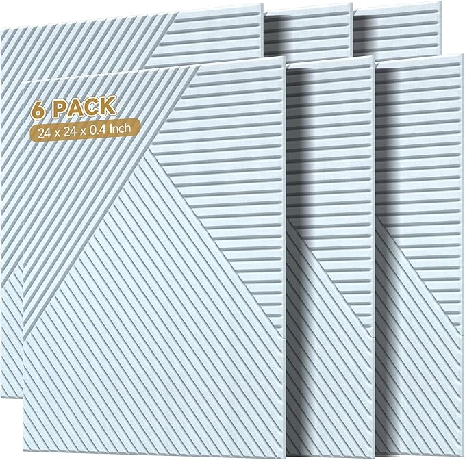 Acoustic Panels for Wall and Ceiling - 6 Pack 2'x2'x0.4",Self-Adhesive 3D Decorative Wall Panels,White