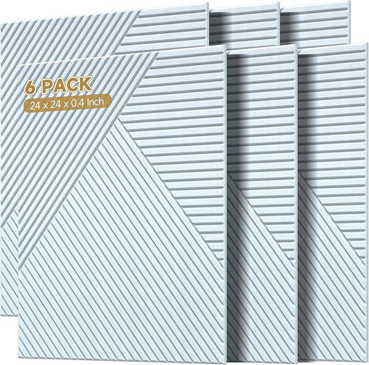Acoustic Panels for Wall and Ceiling - 6 Pack 2'x2'x0.4",Self-Adhesive 3D Decorative Wall Panels,White