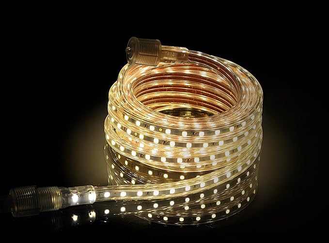 CBConcept UL Listed, 20 Feet,Super Bright 5400 Lumen, 3000K Warm White, Dimmable, 110-120V AC Flexible Flat LED Strip Rope Light,Commercial Grade, Indoor Outdoor use, Ready to plug n shine