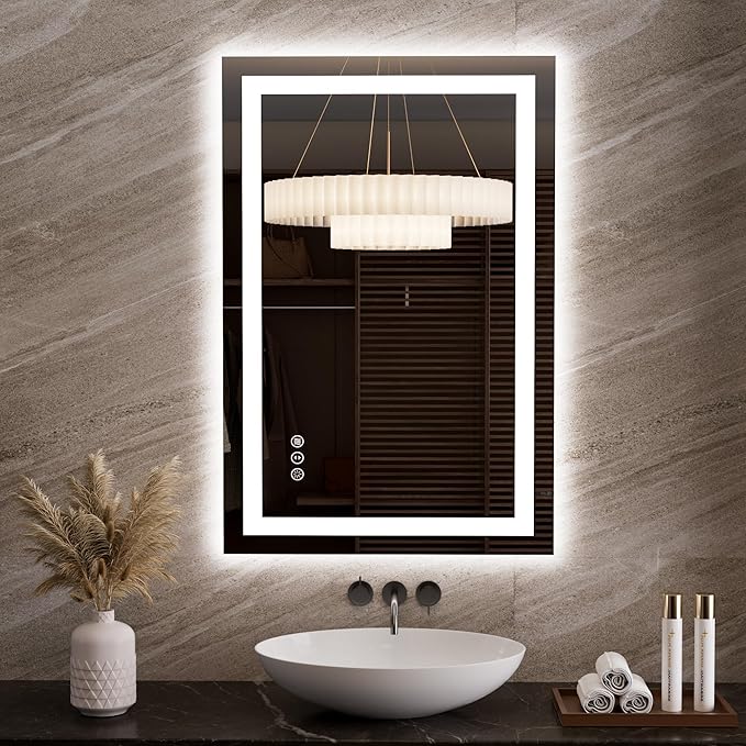 LOAAO 23.6"x35.4" LED Mirror for Bathroom, Lighted Bathroom Mirror with Lights, Anti-Fog, Dimmable, Memory Function, Easy to Install, Clear Reflection
