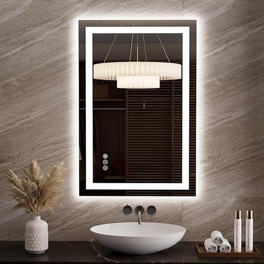 LOAAO 23.6"x35.4" LED Mirror for Bathroom, Lighted Bathroom Mirror with Lights, Anti-Fog, Dimmable, Memory Function, Easy to Install, Clear Reflection