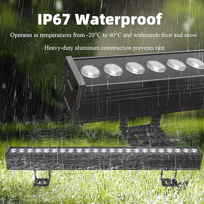 2-Pack nanzgecc 72W Outdoor Wall Washer Lights, 40IN 5000K Daylight White LED Wall Washer Light Bar, 120V Waterproof IP67 Outdoor LED Light Bar for Outdoors, Plug and Play