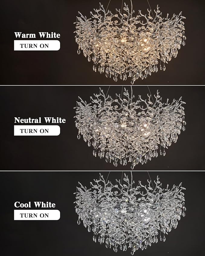 Modern Crystal Chandelier for Dining Room, 39.5" Chrome Tree Branch Chandeliers, 12-Light Luxury K9 Crystal Round Chandeliers for Kitchen Island Living Room
