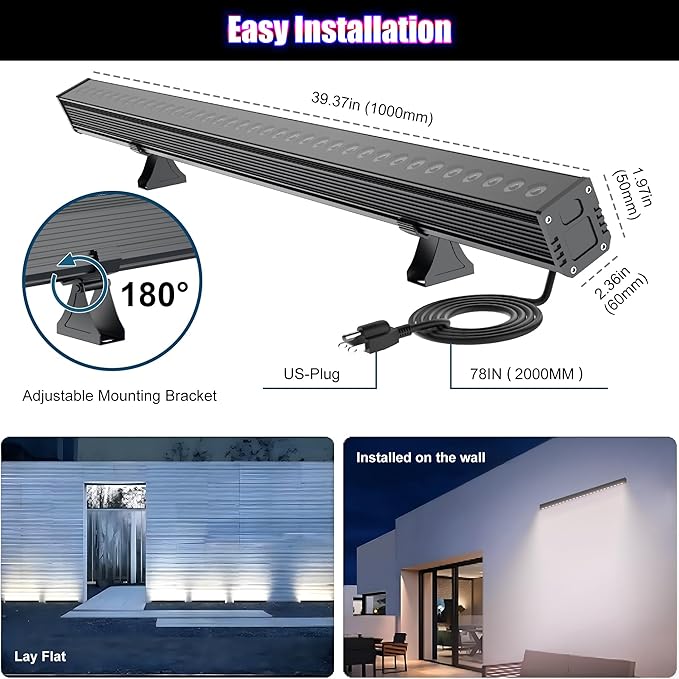 Smart Wall Washer Light Dimmable APP Control, 180W RGBCW Color Changing Linear LED Light Bar with RF Remote Control, Group Function, Timing, Perfect for Outdoor & Indoor Lighting Projects