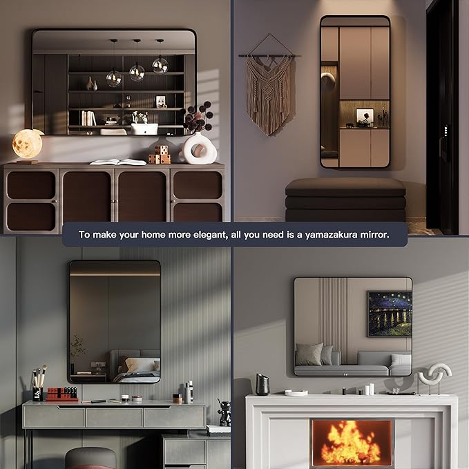 Black Bathroom Mirror for Wall, 36x28 Inch Matte Black Framed Bathroom Vanity Mirror for Farmhouse Living Room Bedroom, Anti-Rust, Tempered Glass, Horizontal/Vertical